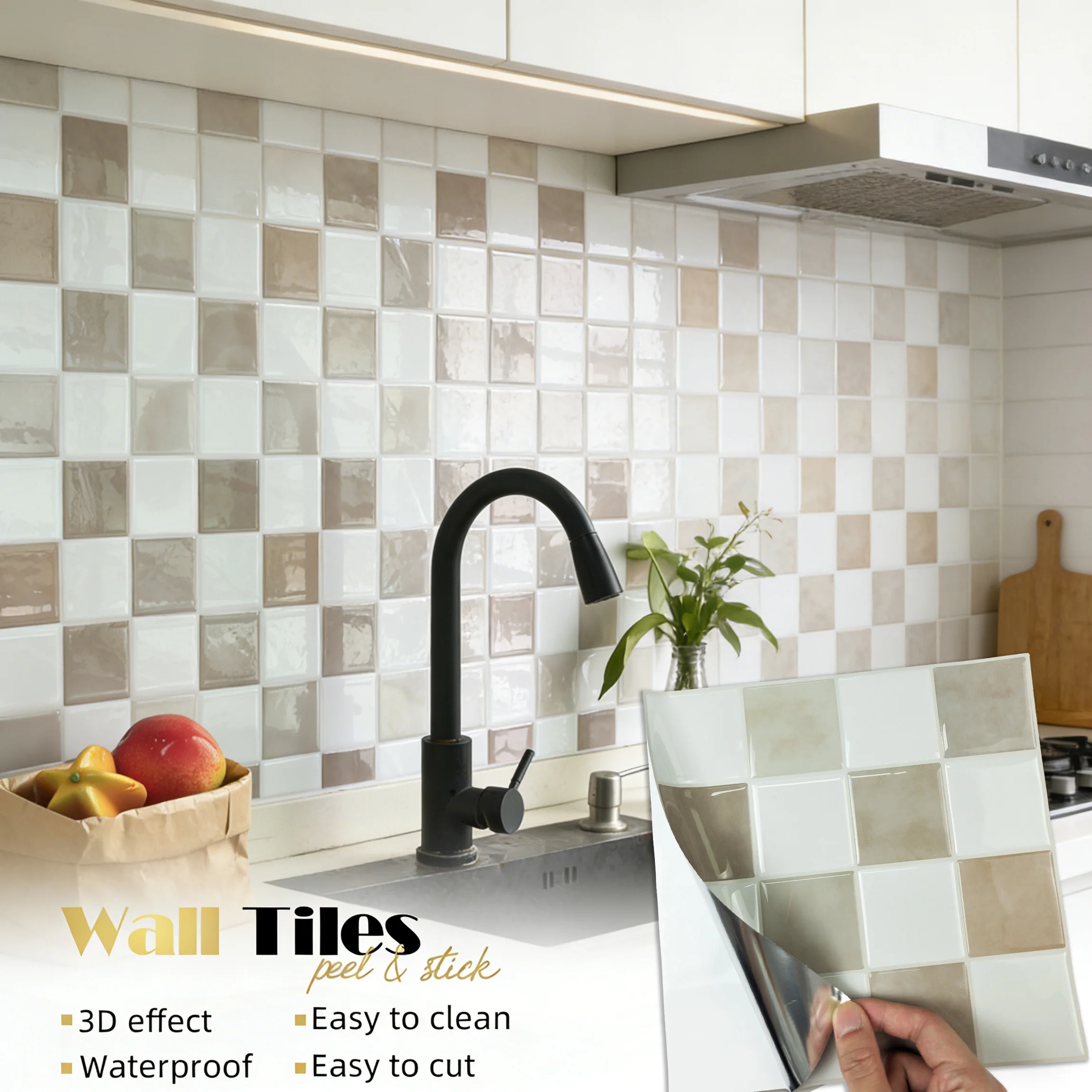 5/10 Piezas de Adhesivos Cuadrados para Pared, Azulejos 3D DIY, Papel Tapiz Vinílico Autoadhesivo, Fácil de Instalar para Renovación del Hogar