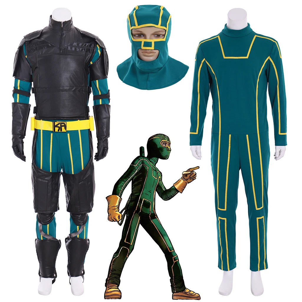 Kick Ass Cosplay Kostüm Herren Fancy Green Jumpsuit Kampfuniform Anzug Halloween Karneval Party Dave Lizewski Disguise Neoprenanzug