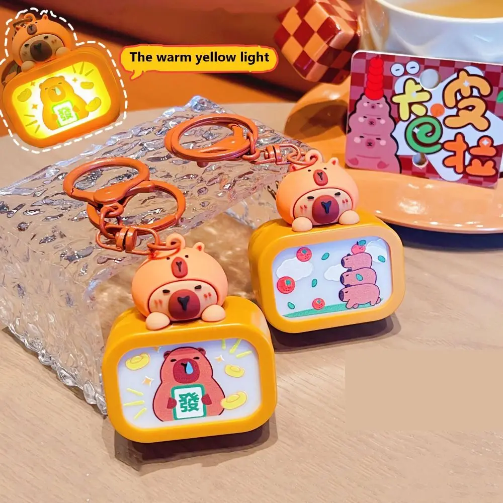 Cute Capybara PVC Pendant With Light Capybara Anime Keyring Cartoon Car Keychain For Children Jewelry Gift