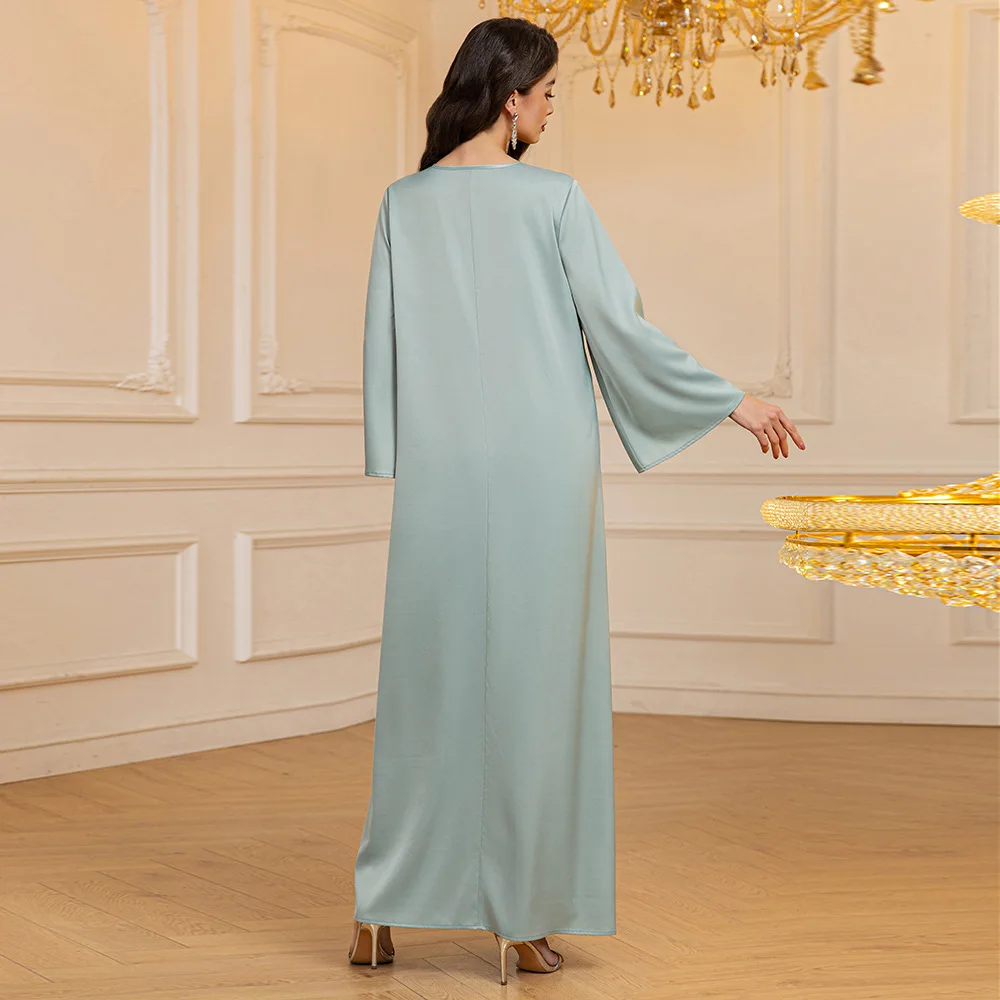 

UNI Ramadan Abaya Dubai Luxury Women Satin Abaya Turkish Modesty Robe Arabe Muslim's Dress Long Sleeve Islamic Clothing Kaftan