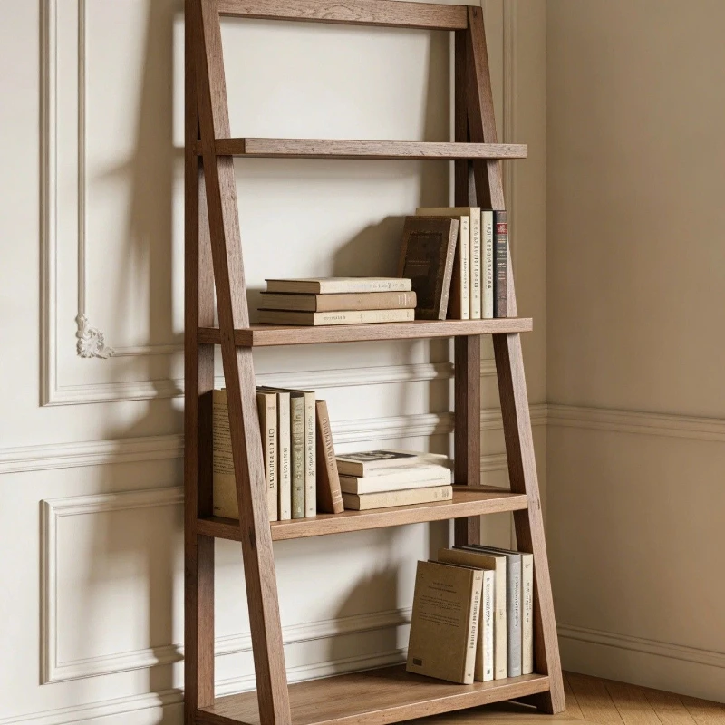

Retro solid wood shelf Floor-to-ceiling multi-layer storage rack Household storage stepped display rack Simple finishing rack