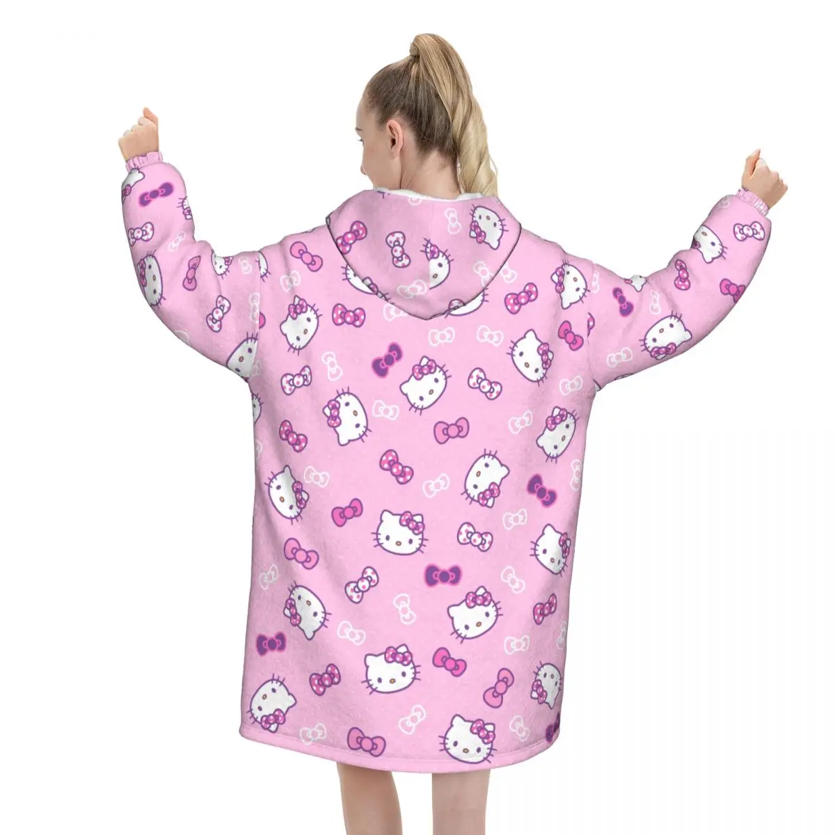 Sanrio Hello Kitty Wearable Blanket Hoodie Pajamas for Women Kitty White Oversized Sweatshirt Blanket with Pocket