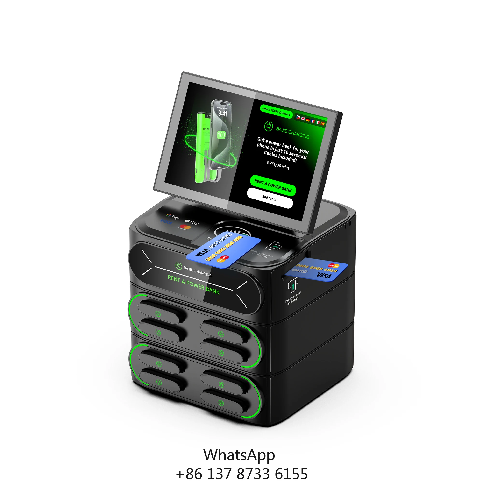 Best Selling Product 8-Slot Shared Charging Station With Touchscreen And Built-in POS Card Reader Mobile Phone Power Bank