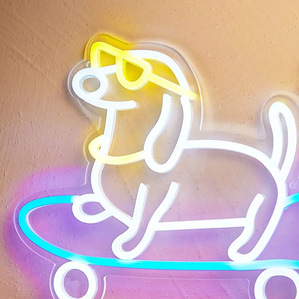 Chi-ซื้อ LED Neon สเก็ต Dachshund USB Powered ป้ายนีออน Night Light 3D Wall Art ห้องนอนตกแต่งห้องโคมไฟป้ายของขวัญวันเกิด