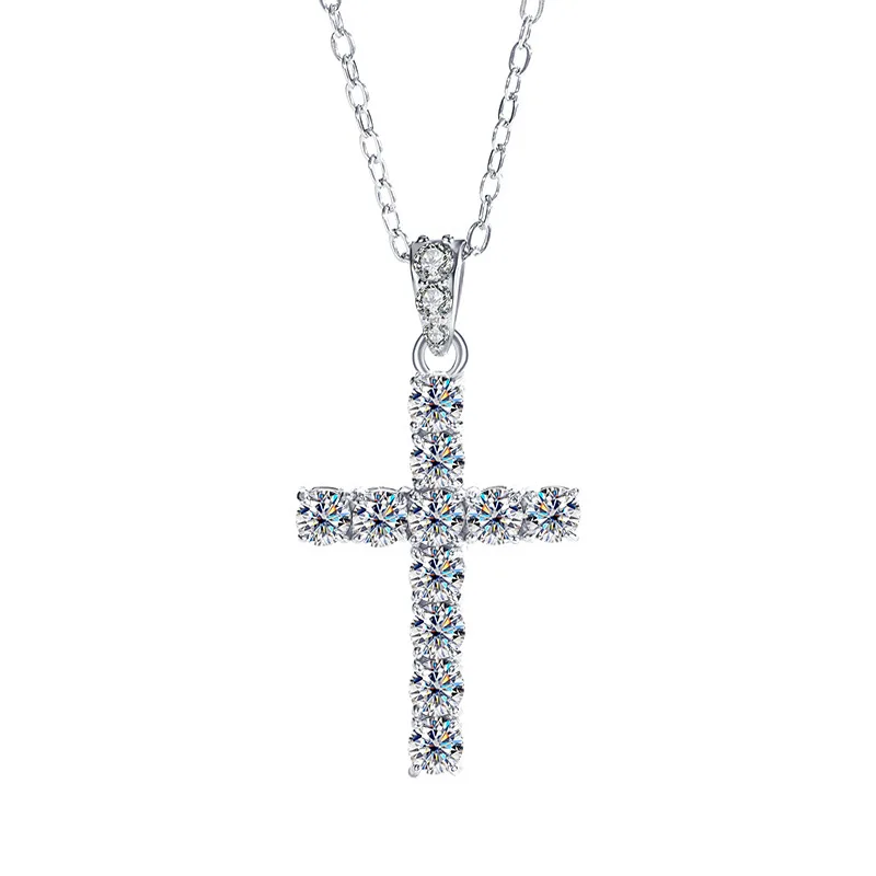 

S925 sterling silver fashion moissanite cross necklace ladies temperament light luxury clavicle chain Valentine's Day gift