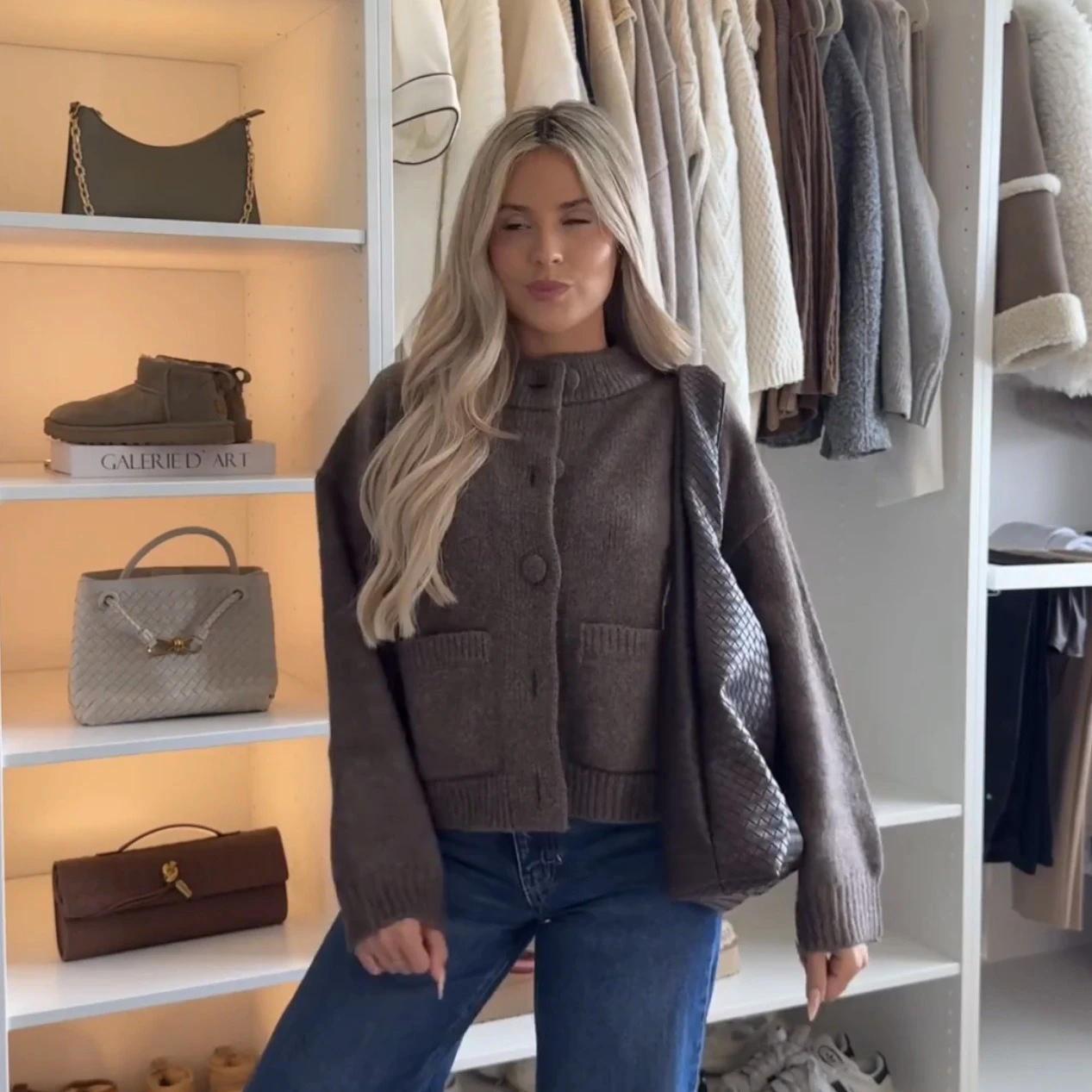 Mingmingxi Casual Solid Knitted Sweater Women Street Single Breasted O-neck Full Sleeve Loose Open Stitch Female
