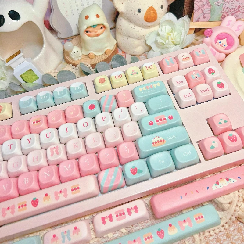 Strawberry Dessert House Theme Keycaps Set PBT Sublimation XOA Cherry Profile Key Caps Mechanical Keyboard Custom Pink Keycaps