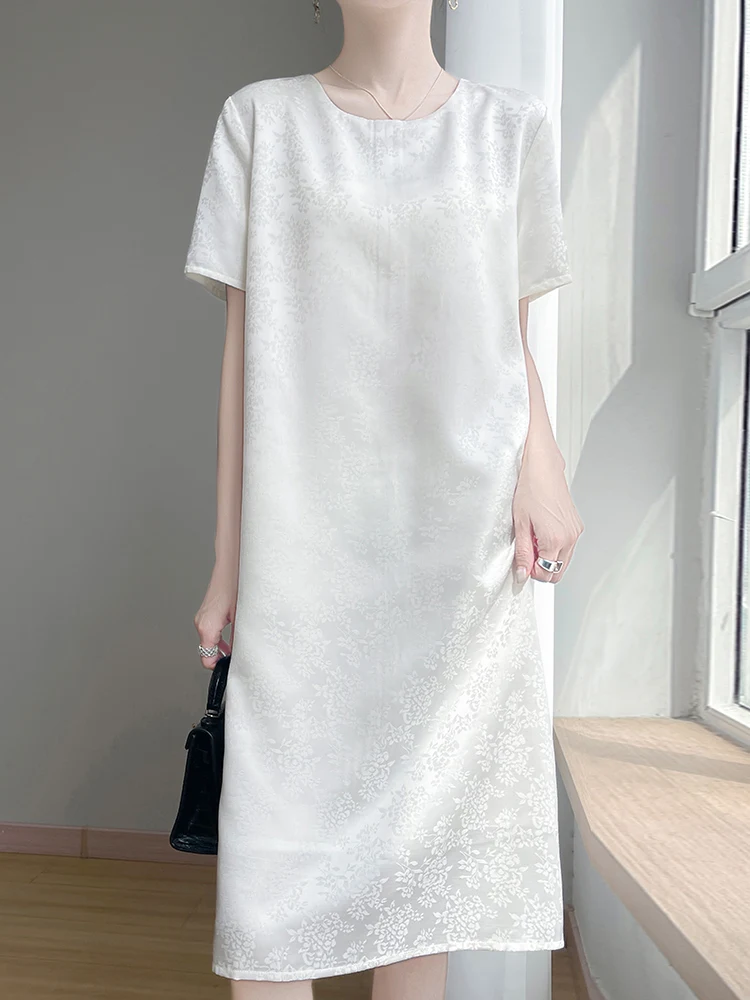 실크 드레스 여성의 느슨한 유행 중년 및 노인 뽕나무 실크 스커트 봄 여름 새로운 스타일의 A라인 드레스