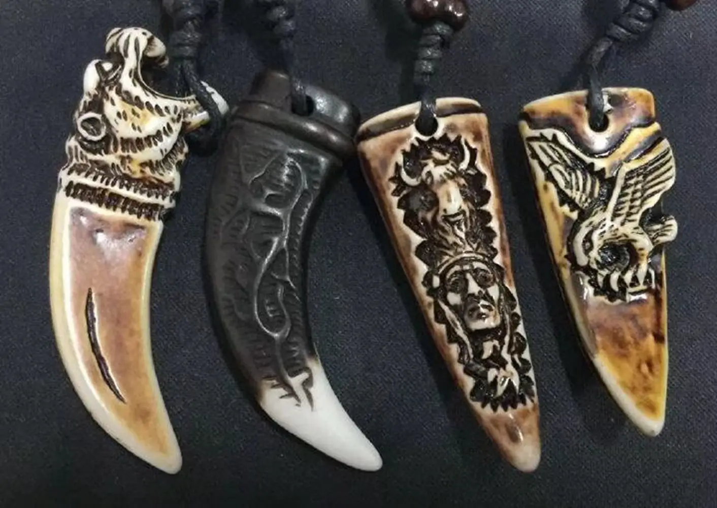 12 PCS Tribal Imitation Hand-carved Tiger Dragon Hawk Chief Totem Necklace