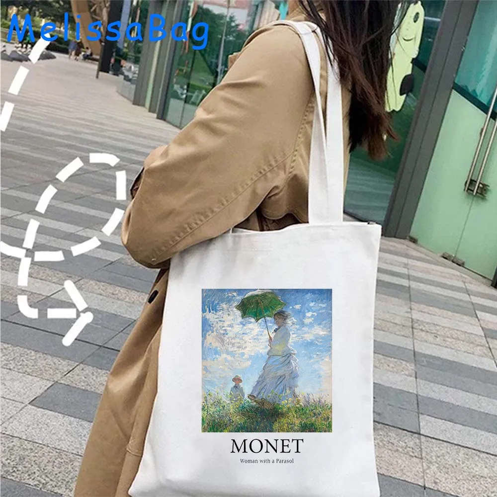 Sac à Main Mignon en Toile pour Femme, Mignon, Claude Monet Water Can ies, Peinture de Paysage, Shopping Harajuku, Fourre-tout pour Dame