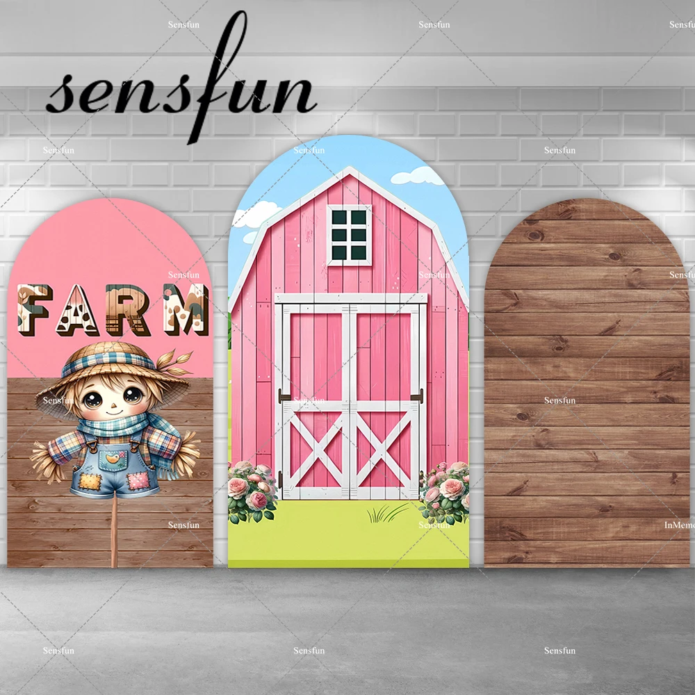 

Pink Barn Fram Theme Girls Birthday Party Arch Backdrop Cover Retro Brown Wood Photography Backgrounds Photo Prop