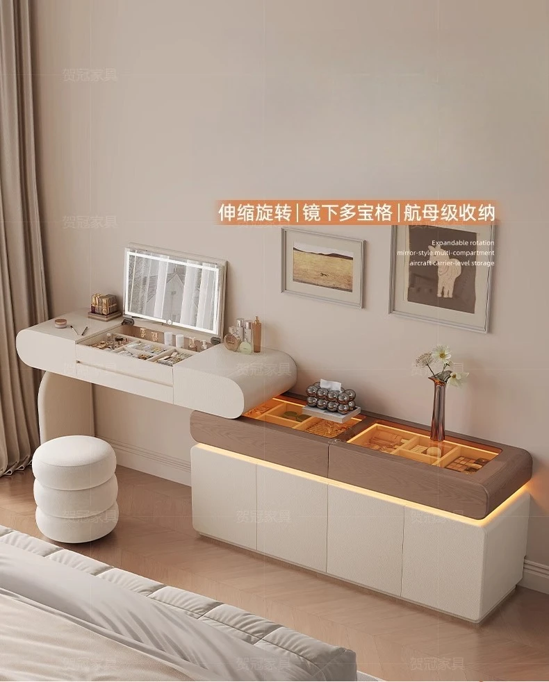 

Cream wind solid wood flip dresser light luxury high sense master bedroom chest cabinet integrated dressing table loc