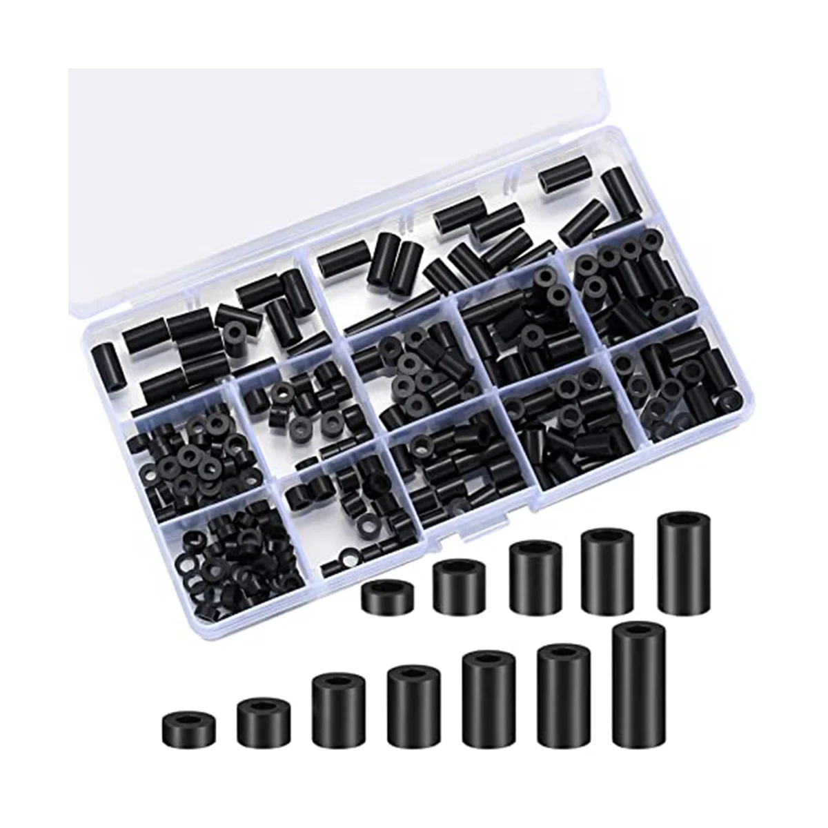 

320 Pcs Electrical Outlet Screws Spacers, Black Nylon Round Spacer Assortment Kit, Plastic Spacers Without Threaded