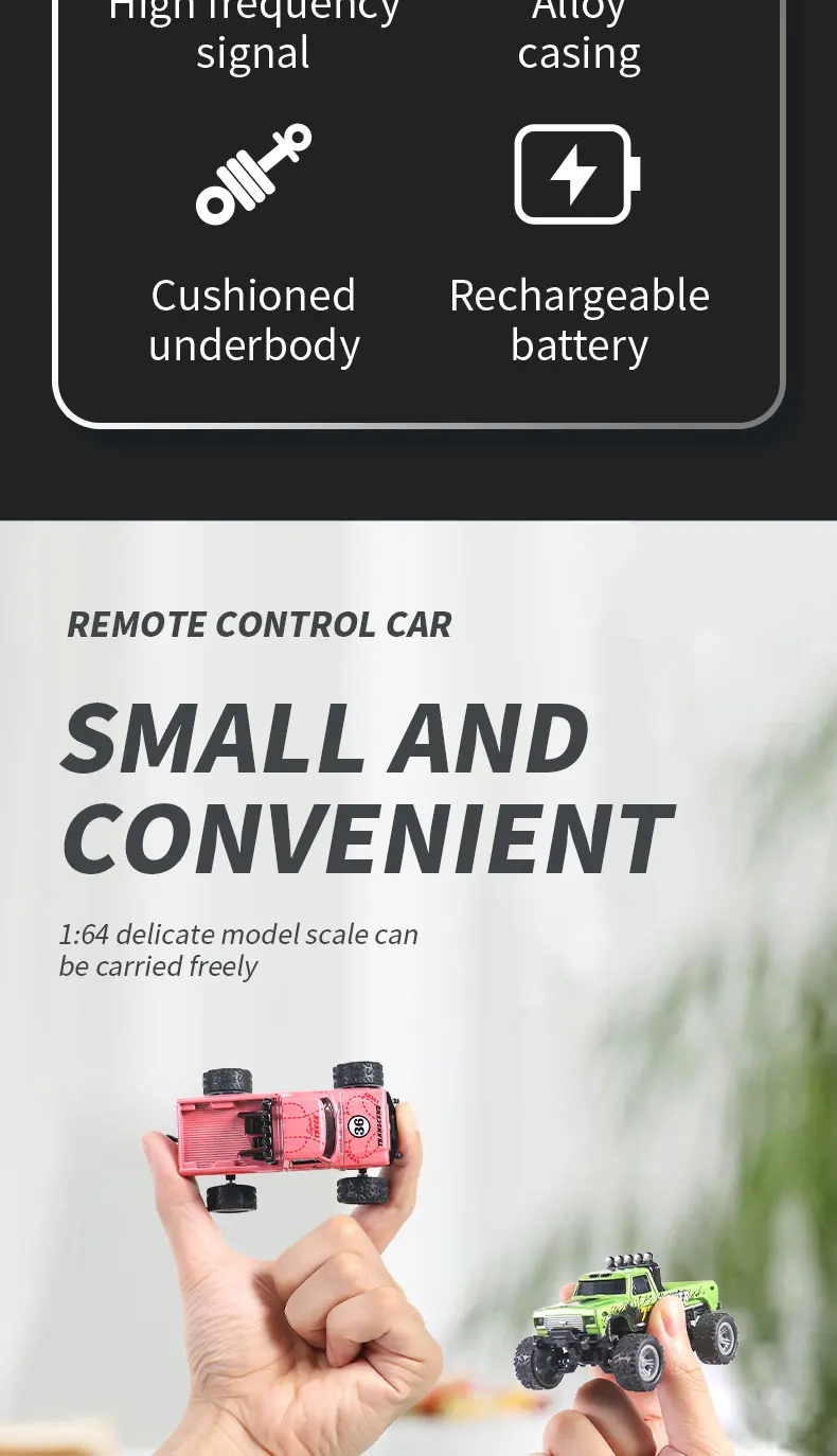 1/64 RC Car 2.4G Remote Control Mini Speed Off-road Climbing Car Alloy Desktop Vehicle with LED Light Toy for Kids Small Gifts
