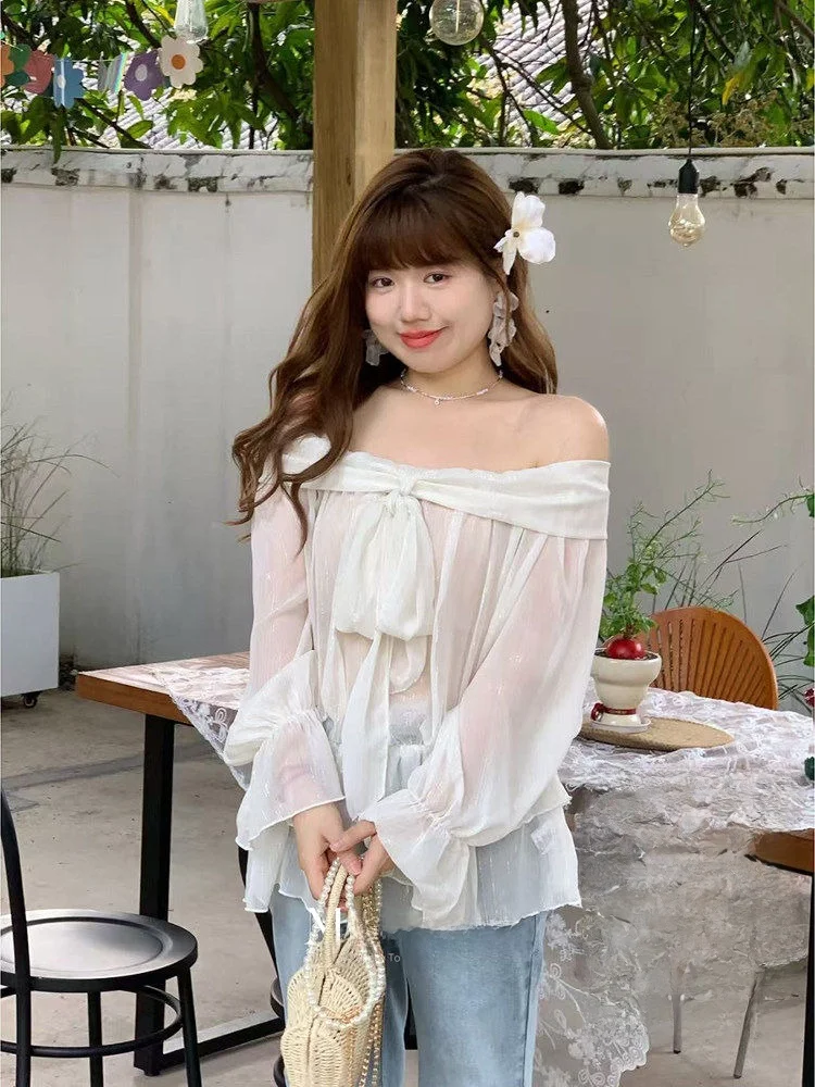 

Sweet Sle Fro for plus Size Women Long Sve One oulder Lace Top Slimming Effect Regular Length Casual Wear Summer 2025