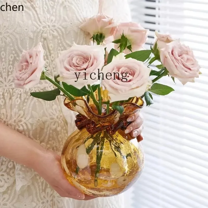 Glazed Amber Gold Vase Decorative Ornament Living Room Model Room Dining Table OrnamentD9