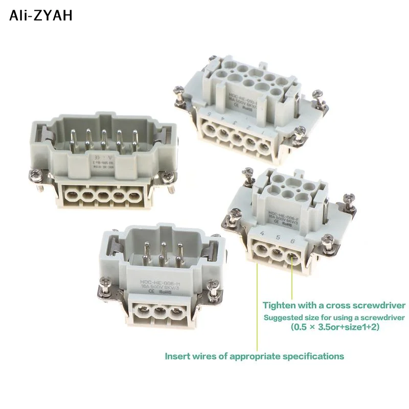 【HY6】【YH】6/10/16/24 Core Heavy-duty Connector HDC-HE Male Connector Core Female Connector Insert 16A 500V Aviation Plug Core