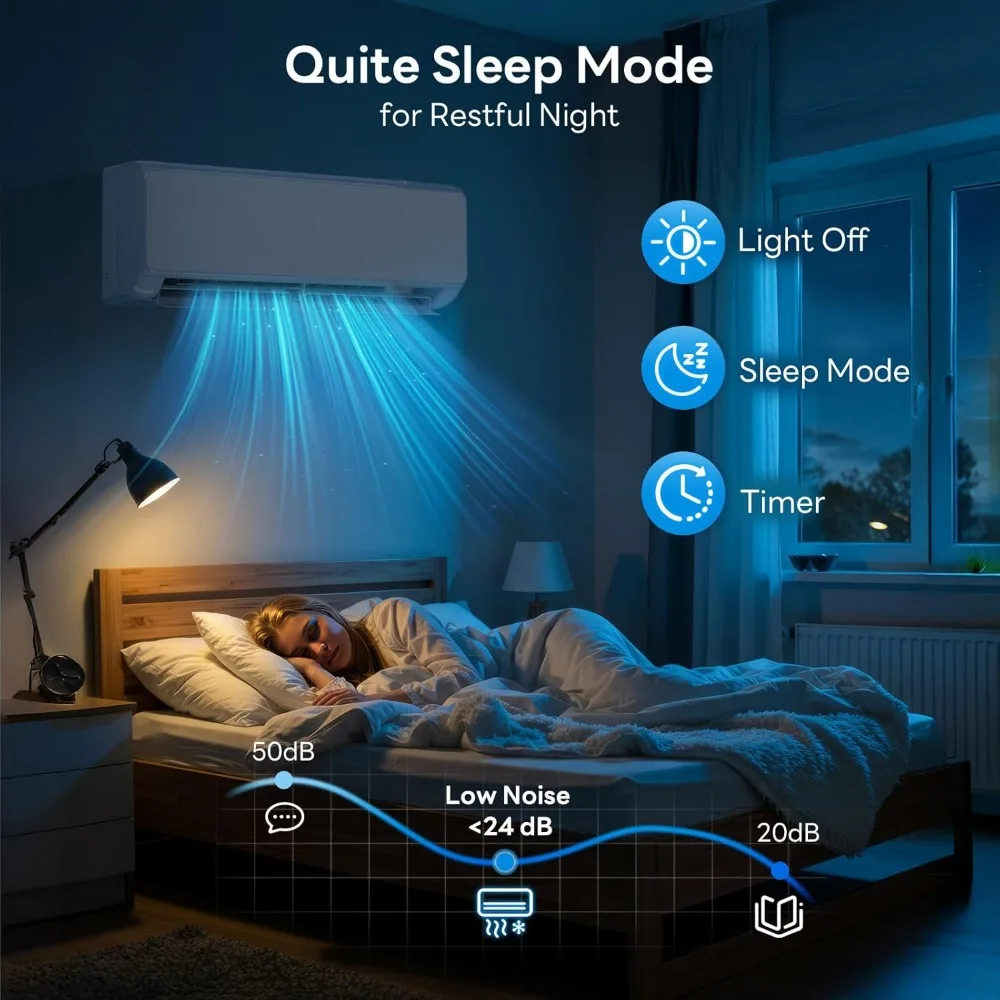 12000 BTU Mini Split Air Conditioner & Heating System, Wifi, Remote Control, Low Noise, 22 SEER2 Energy Efficient 115V AC Unit
