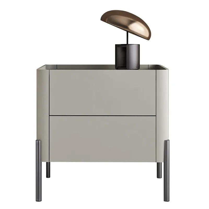 

#Italian Modern Minimalist Luxury High-End Glass Countertop Double Drawer Storage Bedside Table Bedroom Furniture