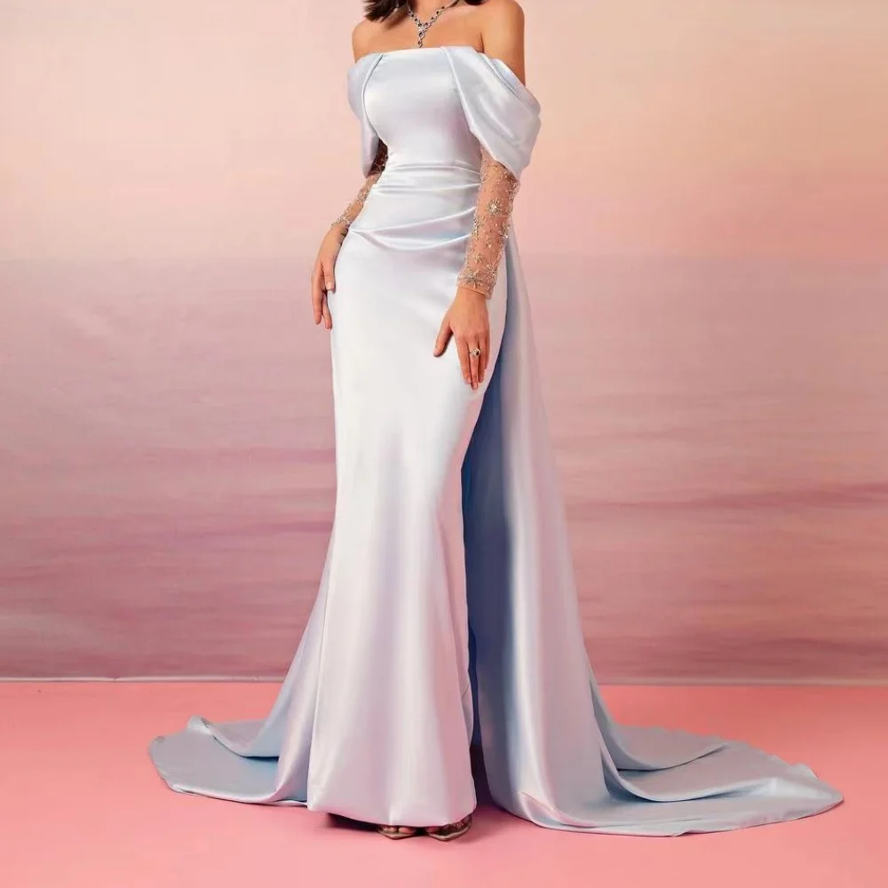 

Muloong Off-the-shoulder Neckline Sweep Train Women Elegant And Pretty Luxury Prom Dress