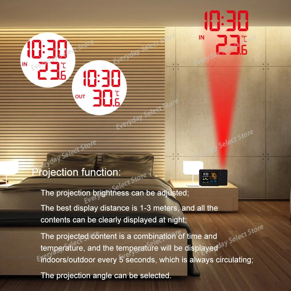 Digital Alarm Clock Weather Station LED Temperature Humidity Weather Forecast Snooze Table clock With Time Projection