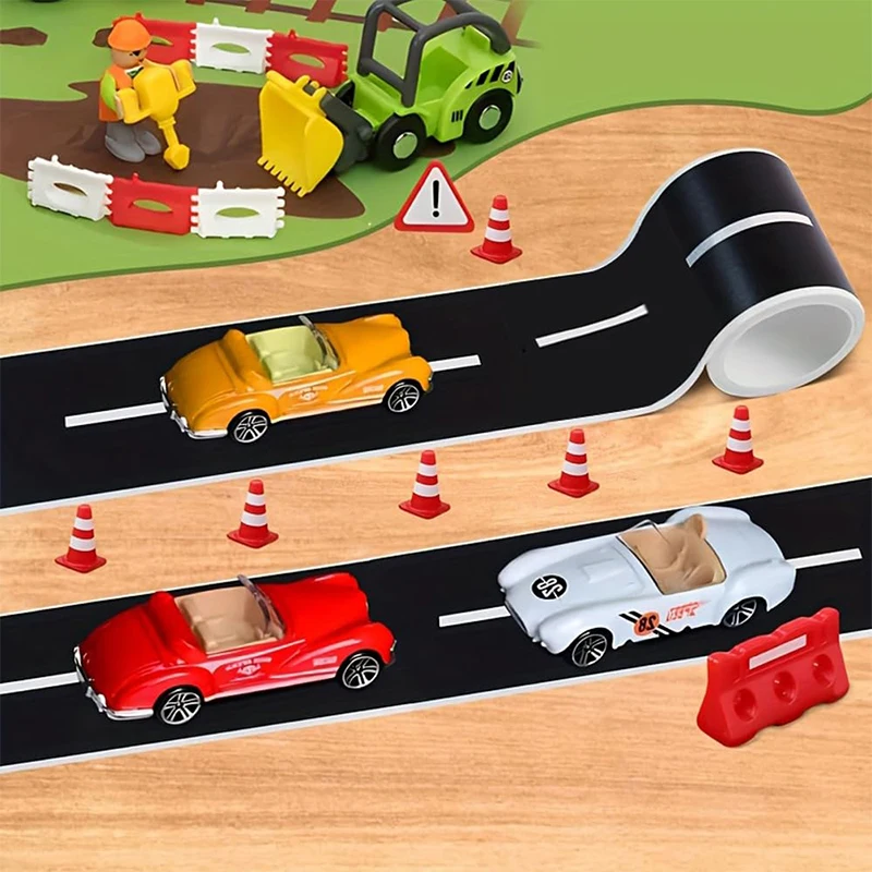 

Reusable Cartoon Road Track Stickers Black Road Tape for Party Racing Decor Pre-Pasted Glitter Finish Auto-Themed