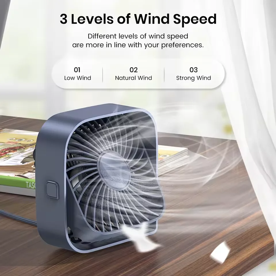 Mini Desktop Fan, Portable, Silent Operation, 360° Rotation, Strong Wind Power, USB Power Supply, Stylish Design.