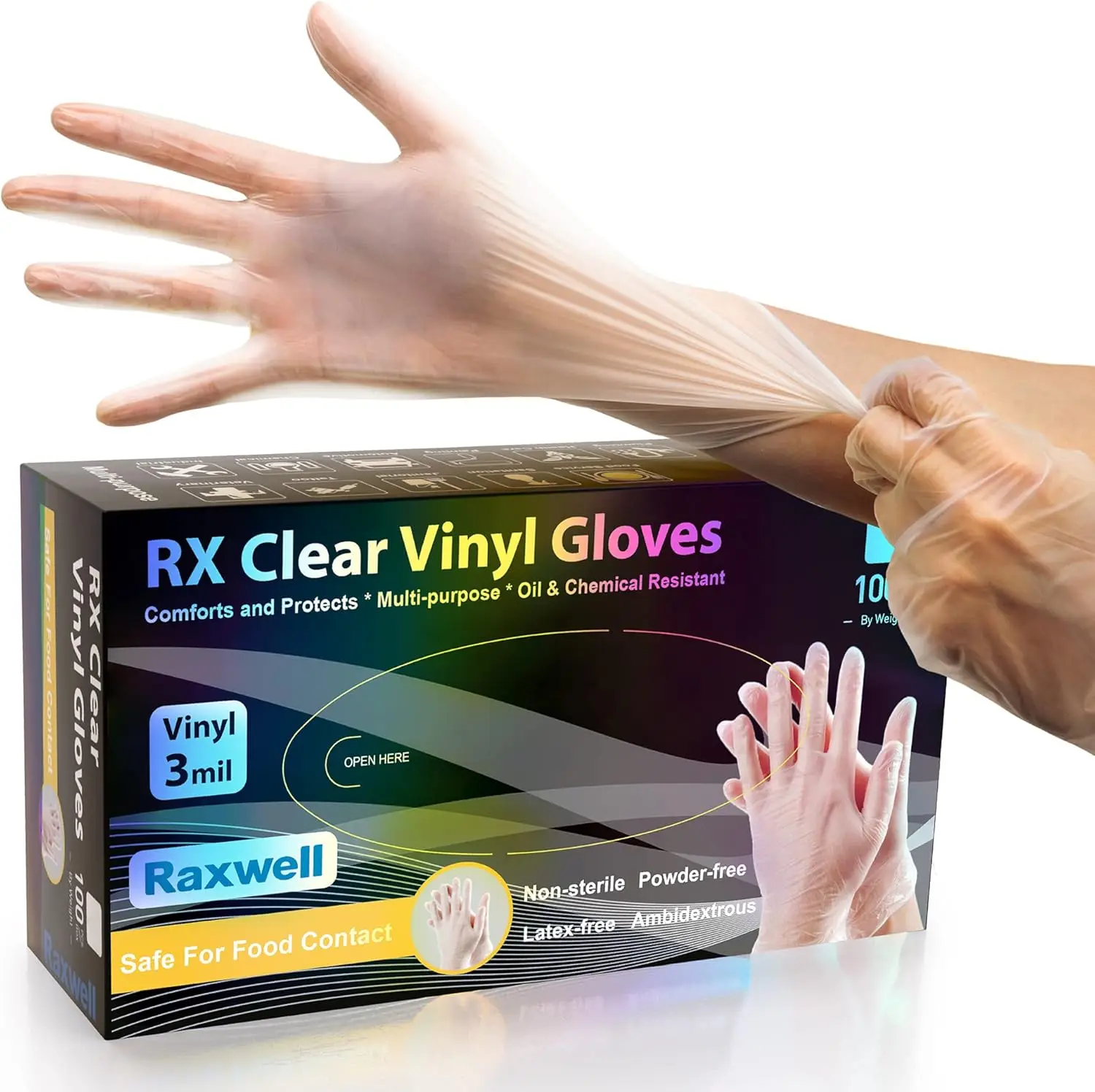 3 Mil Clear Vinyl Gloves - Food Grade Disposable, Tear Resistant, Latex Free for Kitchen & Cleaning