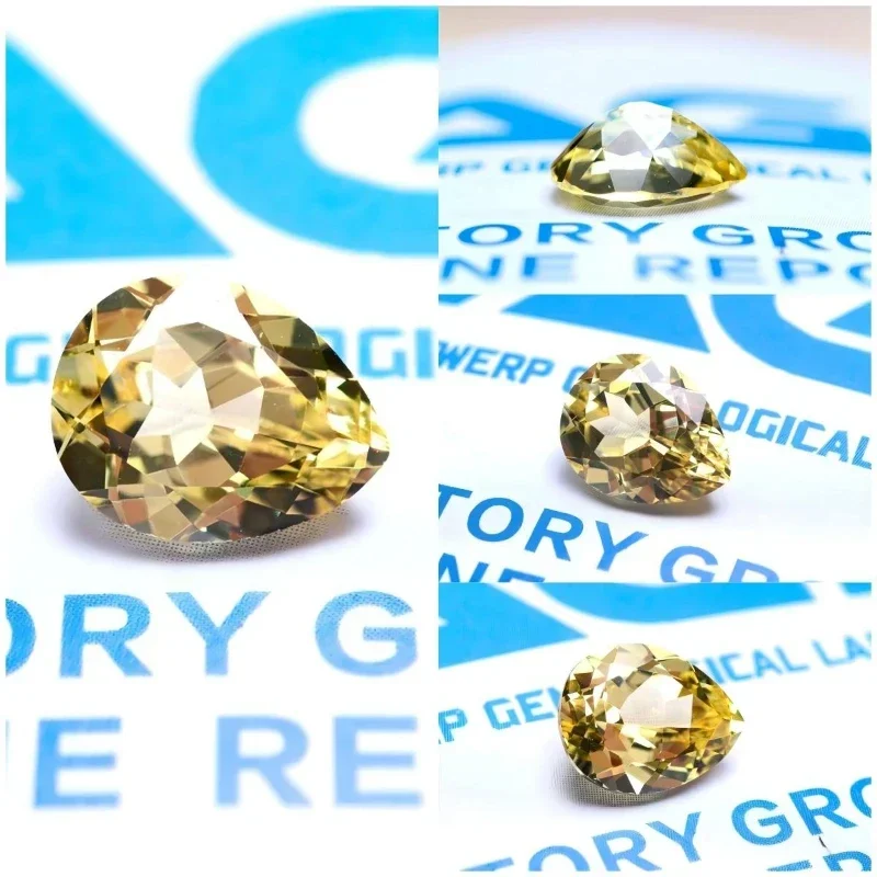 Lab Grown Sapphire Yellow Color VVS1 Pear Shape DIY Ring Necklace Earrings  Materials with Certificate Extremely Shiny Quality