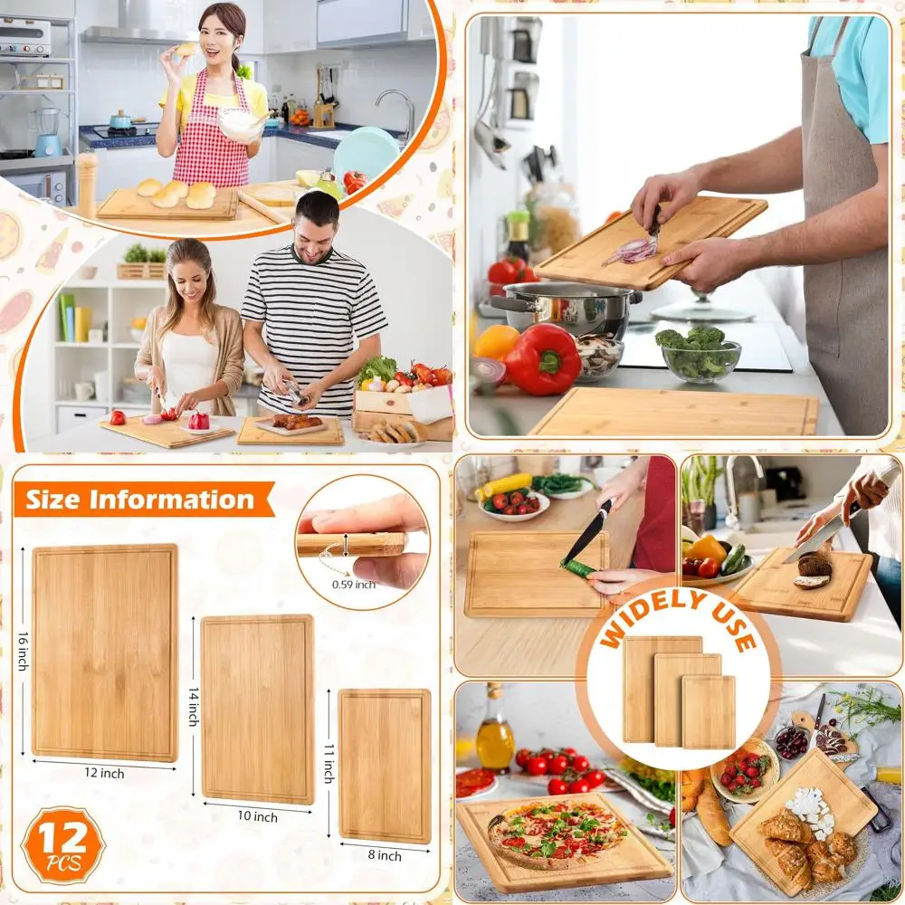 

Kitchen Bamboo Charcuterie Board Set - 12 Pieces, Assorted Sizes for Meat, Cheese, Fruit, Housewarming Gift