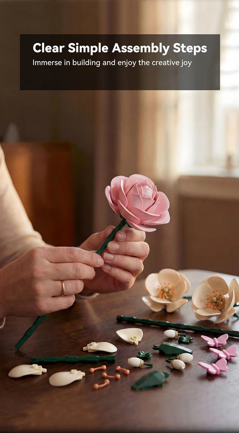 Rosen-Blumenstrauß-Bausatz, Blumen-Botanik-Sammelset für Heim, Büro, Regal-Dekoration, Geschenke zum Jahrestag – Detail 5