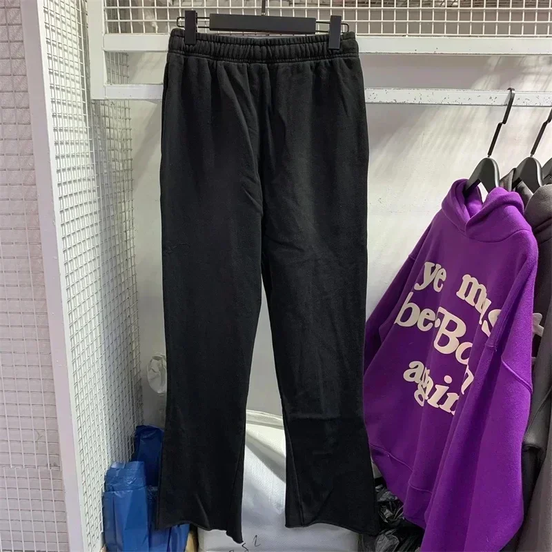 Pantalones de chándal acampanados de algodón puro negro para mujer, pantalones de chándal con cordón, pantalones de gran tamaño para hombre