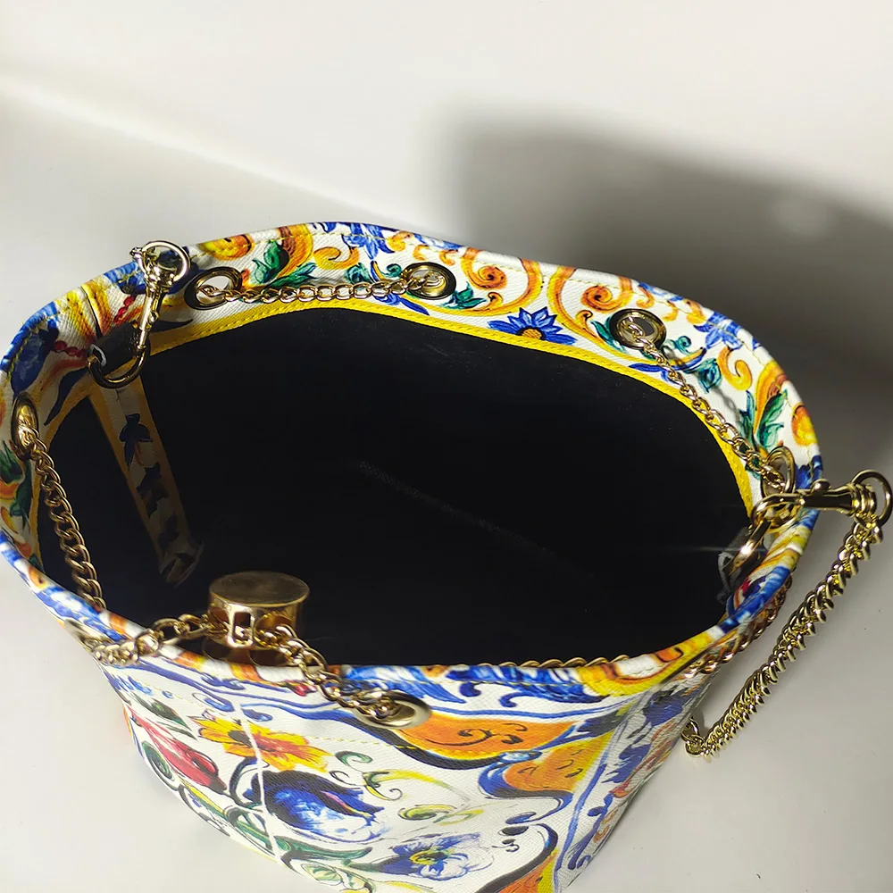 French Niche Design Color Printed Bag Bag Women\'s 2024 New Summer Handheld Bucket Bag Chain Crossbody Bag