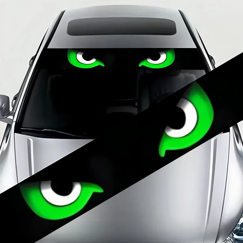 

A fluorescent green-eyed punk-style trim strip unique sticker for the front windshield of your car designed to attract attention