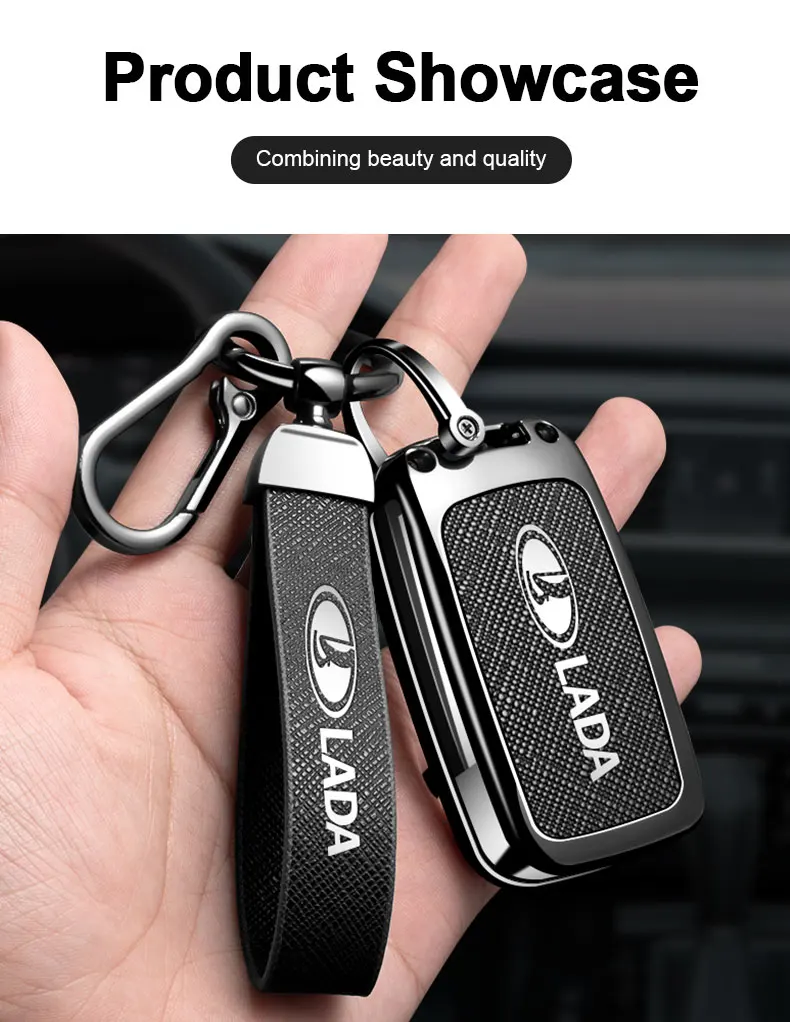 Metall-Schlüsselhülle für LADA Vesta Granta XRay Kalina Priora Sedan Sport und Renault Fluence Clio Megane Leder-Schlüsselhülle – Detail 10