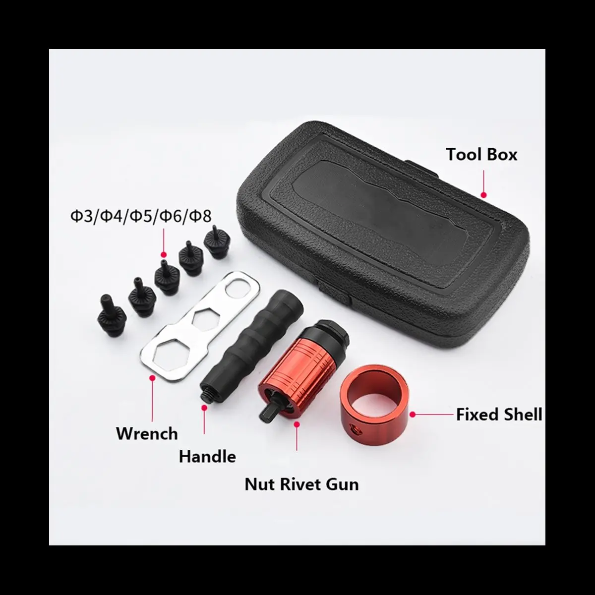 

(ABKM) Аккумуляторный пистолет для установки заклепочных гаек M3-M8, электрический адаптер для заклепок, инструмент для установки гаек, для бытовых металлических деталей с ручкой, модель B