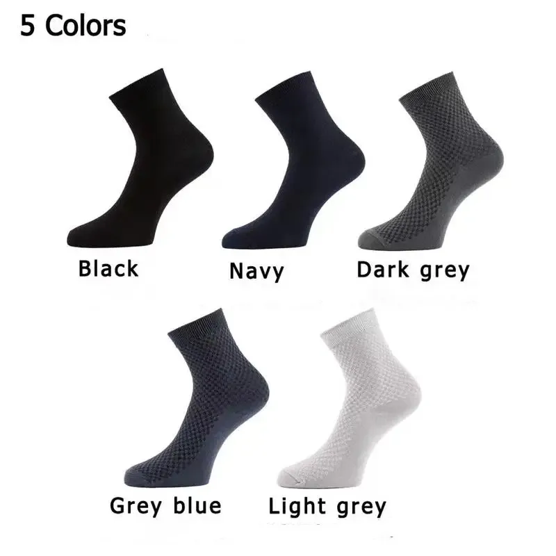 10pairs/Men\'s Bamboo Fiber Men\'s Socks Solid Color Classic Business Black Stockings Casual Breathable Formal Socks Large EU38-45