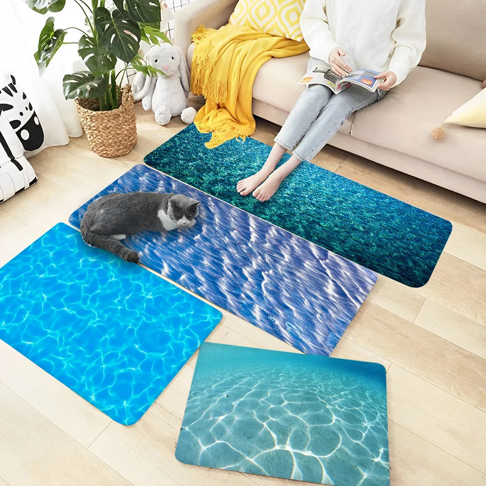 3D Ocean Sea Water Hallway Carpet Washable Non-Slip Living Room Sofa Chairs Area Mat Kitchen Doormat Area Rug