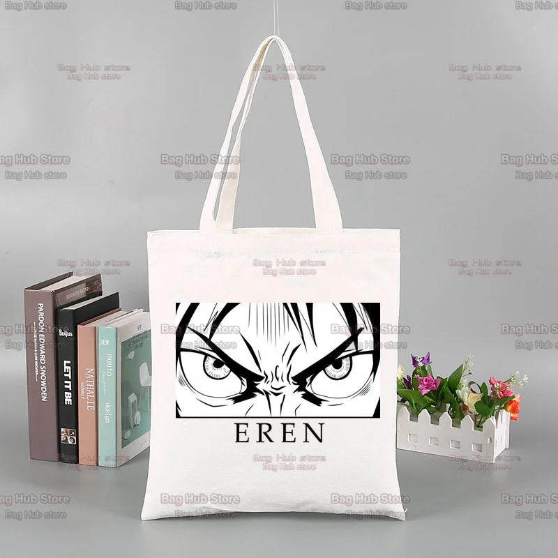 Anime AOT Season Final Attack on Titan Eren Jaeger Funny Shopping Bag Graphic Tote Harajuku Women Canvas Shoulder Bag Eco Bag