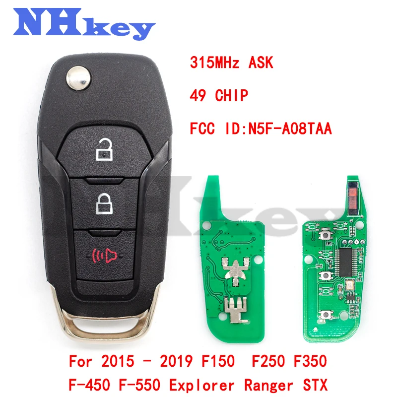 

NHKEY 2015 - 2019 F150 F250 F350 F-450 F-550 Explorer Ranger STX ASK 315MHz Remote Key FCC ID:N5F-A08TAA (No Concave Position)