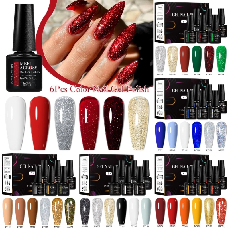 

6 шт., рождественский цветной гель-лак для ногтей, набор HEMA TPO FREE, полуперманентный замачиваемый УФ-гель-лак, принадлежности для ногтей для маникюра «сделай сам»