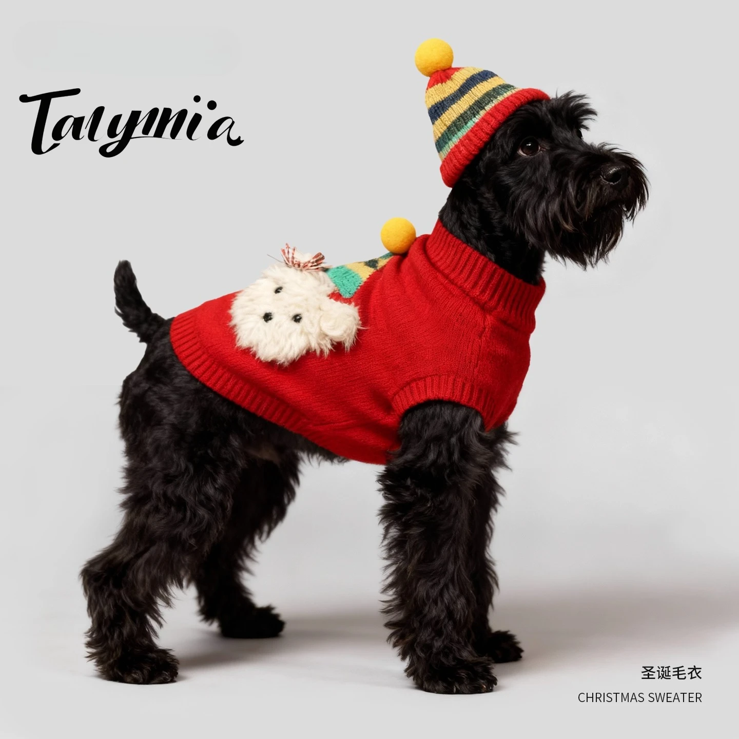 

Pet Christmas Red Knitted Sweater 3D Plush Bear Decor Small & Medium Dog Festival Clothing Warm Cute Dog Winter Outfit
