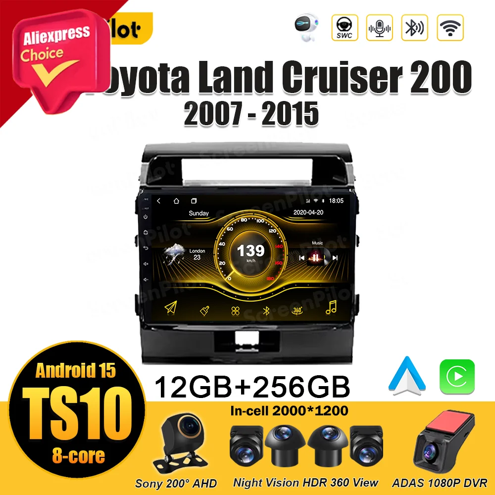 

Android 15 For Toyota Land Cruiser 200 2007 - 2015 2 din Stereo Head Unit GPS Navigation Bluetooth Touch Screen Wifi DSP RDS 5G