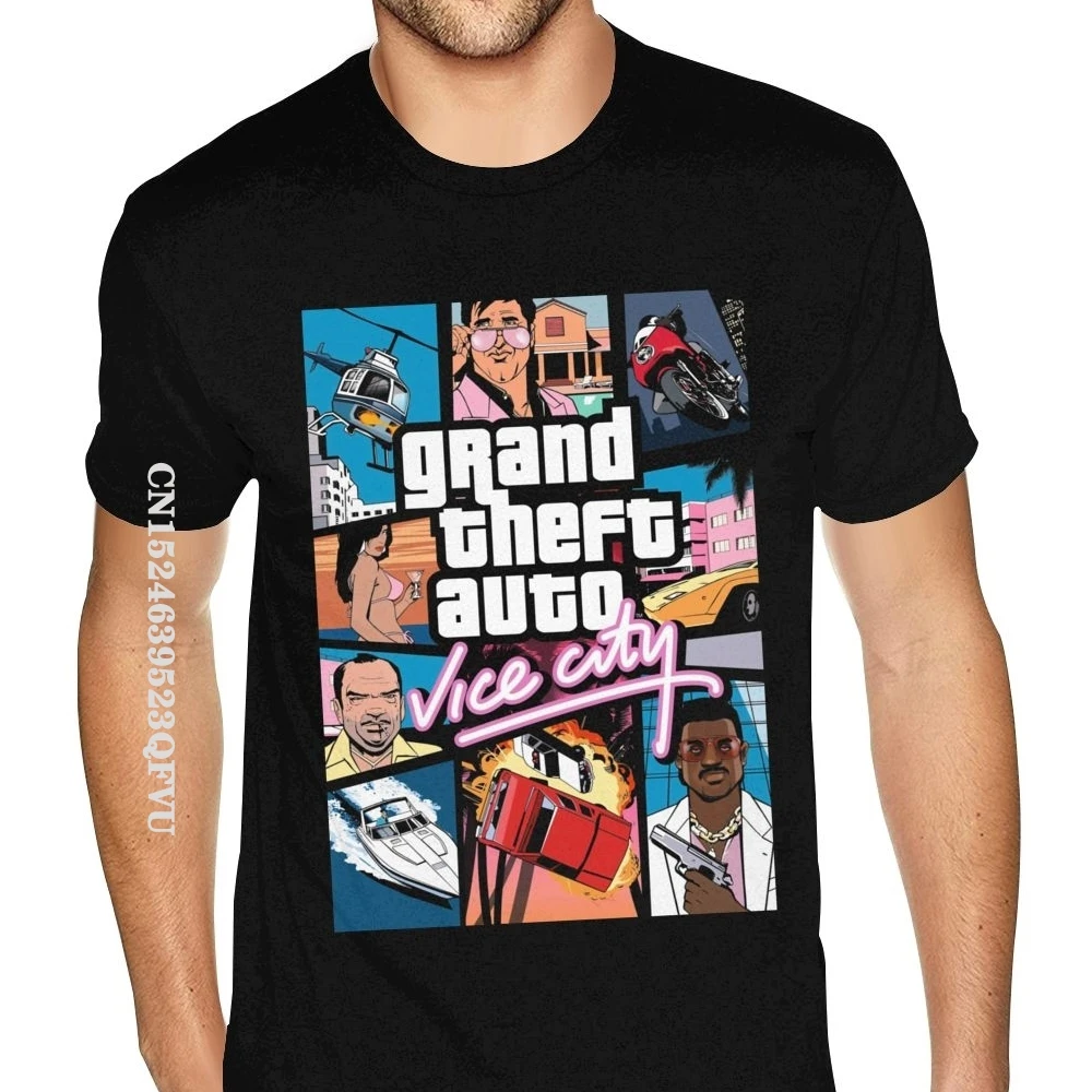 Grey Grand Theft Auto Vice City T Shirt GTA GAME Tee Shirt Mens Graphic Custom Premium Cotton Gothic Style Tees Shirt