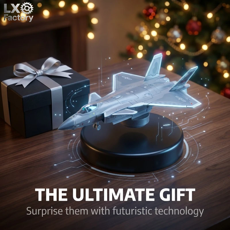 Floating Fighter Plane Model J20 Aircraft Silent Rotation Diecast Military Toy Desk Display Gift for Aviation Enthusiast Friend