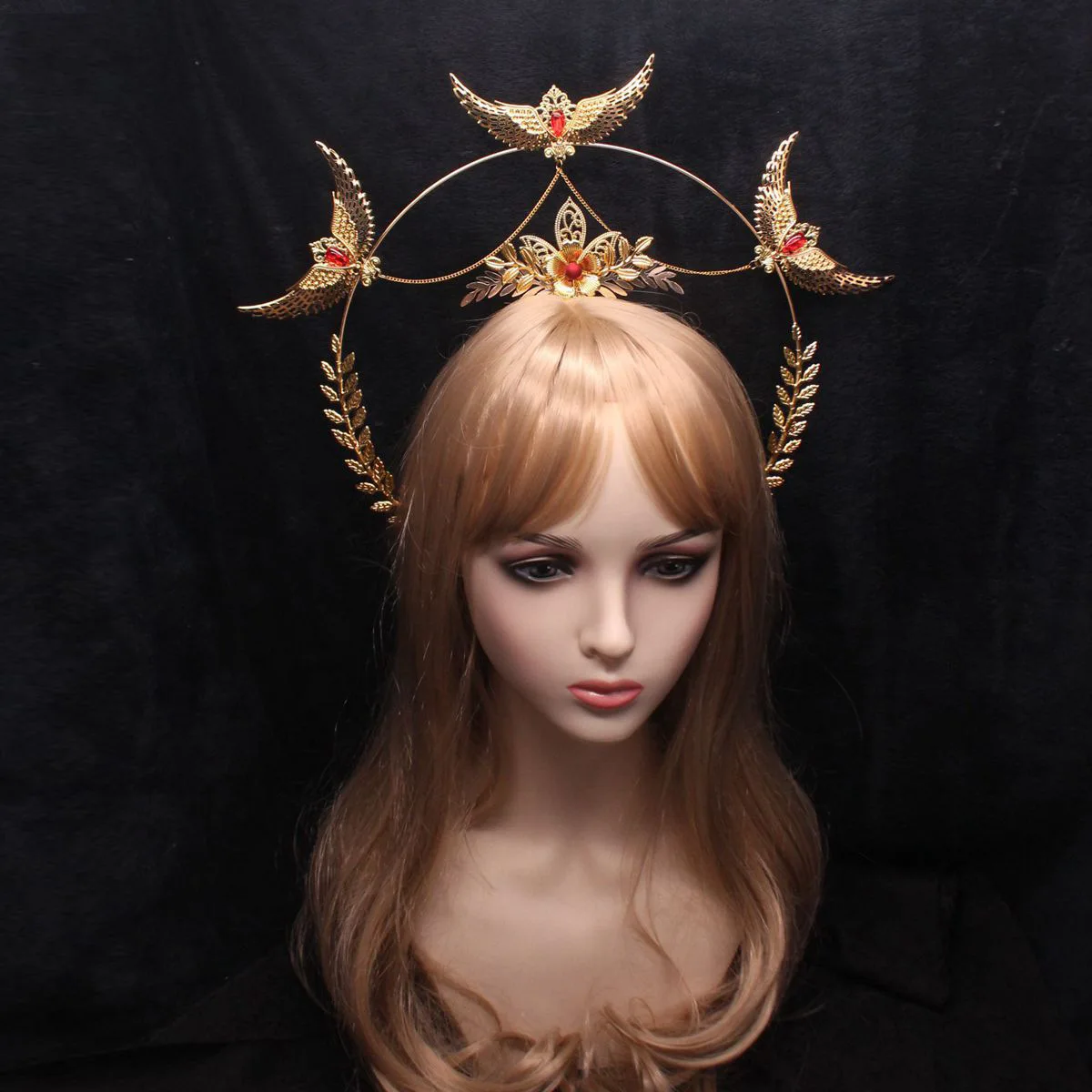 헤일로 크라운 헤드피스 여성 소녀 여신 고딕 머리띠 성모 마리아 바로크 비즈 체인 헤어 액세서리