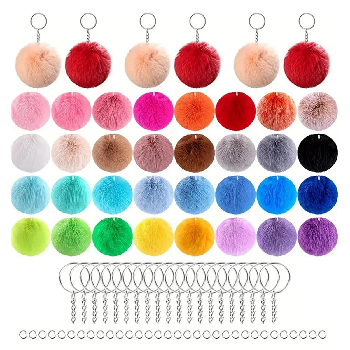 ABJZ 80PCS sleutelhanger bont pompoms sleutelhanger met kwastjes en sleutelhangers voor tas charme accessoires
