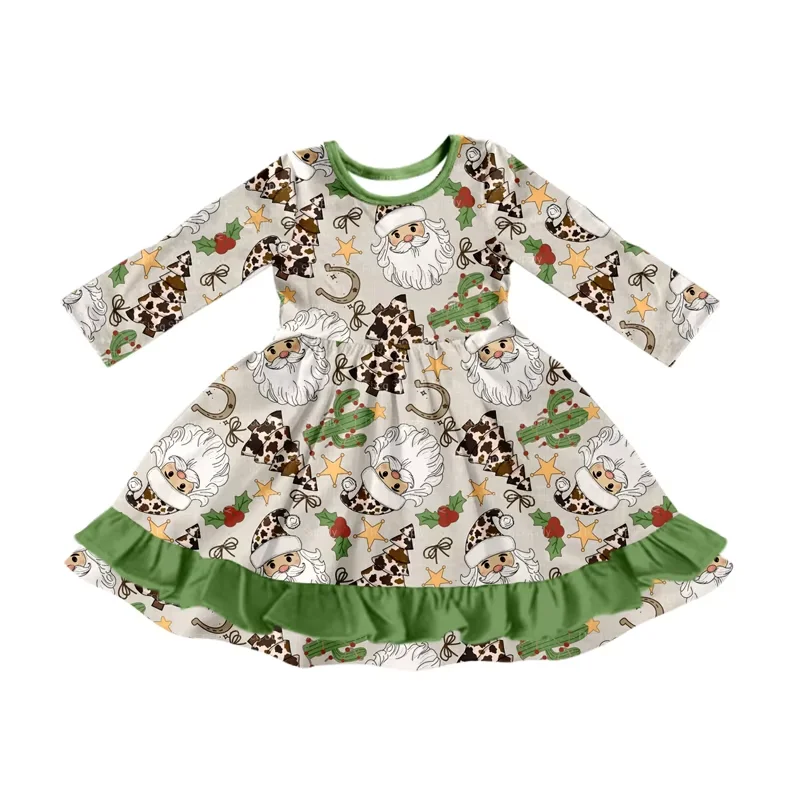 

Бутик западного Рождества, наряды с принтом Санта-Клауса, детская ночная рубашка, оптовая продажа, платье для маленьких девочек, детский комбинезон с длинными рукавами