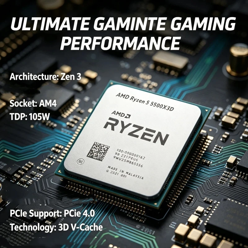 for AAA Gaming AMD Ryzen 5 5500X3D CPU Processor 4.0GHz 96M L3 AM4 Socket 105W TDP