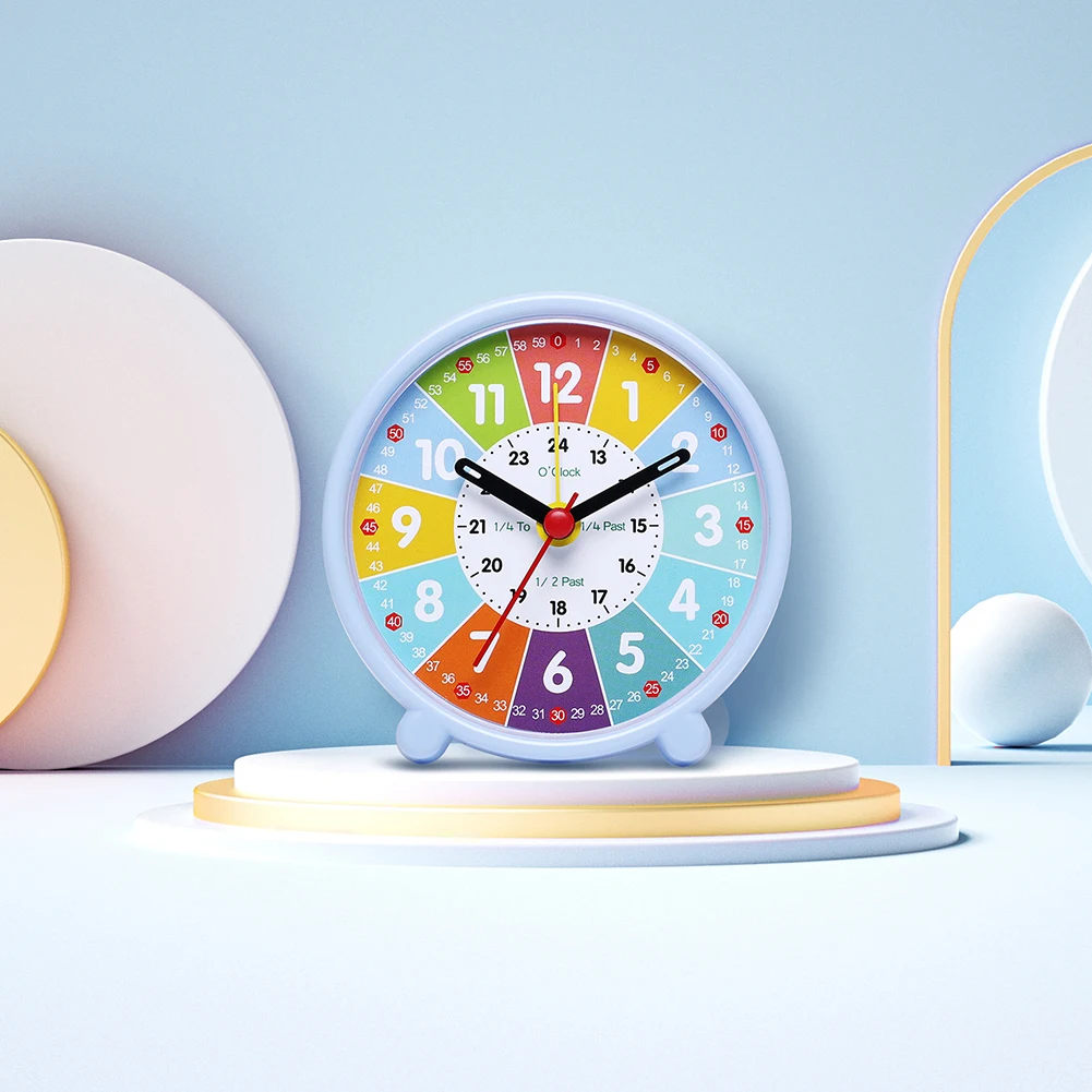 1Pcs Small Silent Bedside Clock Student Simple Alarm Clock For Early Childhood Education Desktop Colorful Learning Clock